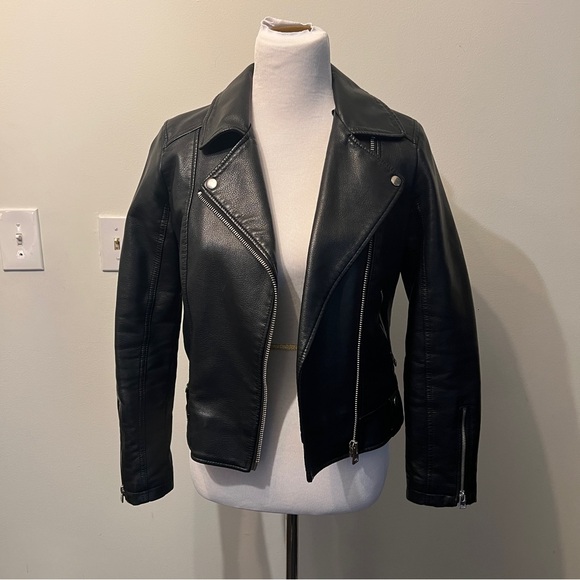 TOPSHOP FAUX LEATHER BIKER JACKET - Sz 4 - Picture 2 of 9